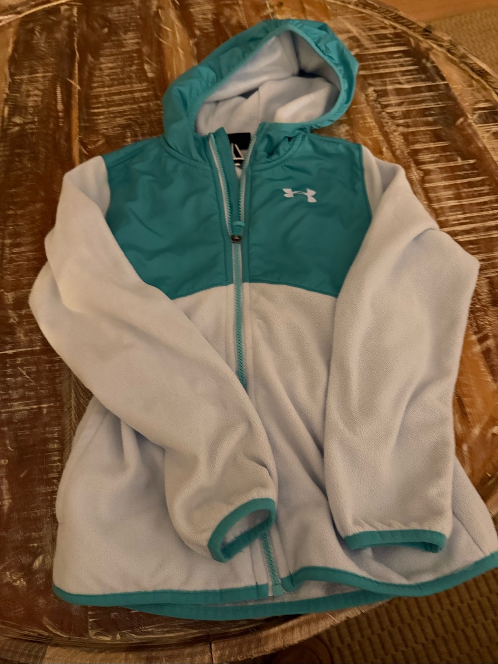 Under Armour Light Blue and Teal Hooded Puffer-Fleece Jacket